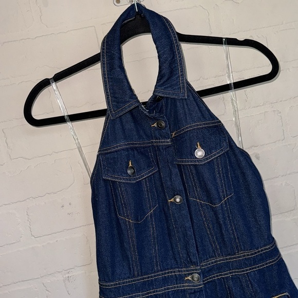 Future Collective dress Alani Noelle halter mini dark denim open back 2 - Picture 4 of 10